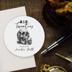 RIP Twenties Halloween Skull 30th Birthday Party Round Paper Coaster