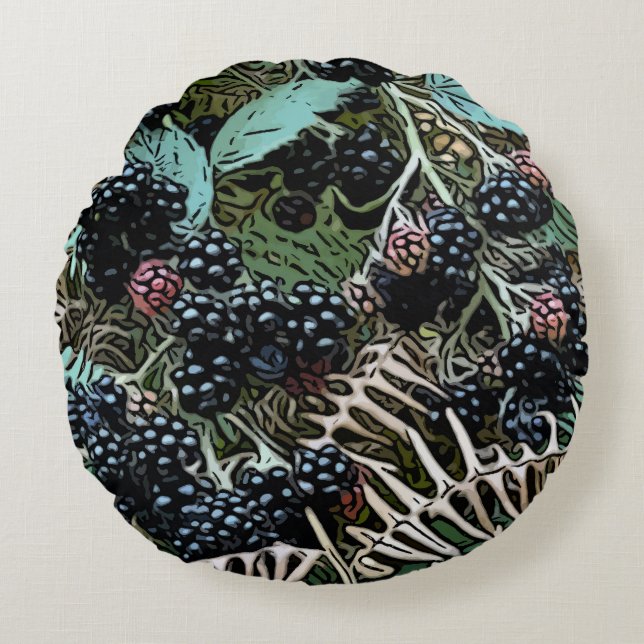 Ripe blackberries round pillow (Front)