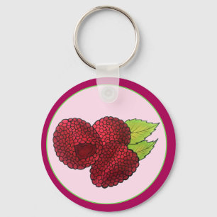 Ripe Fresh Summer Red Raspberries Fruit Berry Keychain
