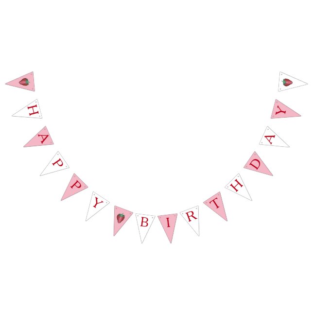 Ripe Juicy Strawberry Strawberries Happy Birthday Bunting Flags (All)