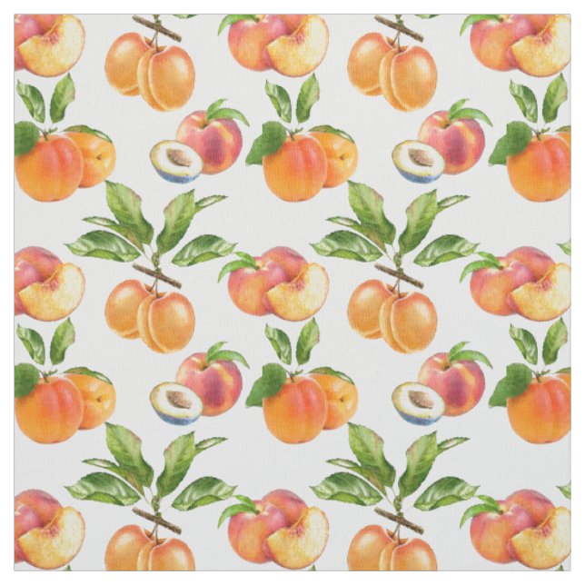 Ripe Peaches, Apricots and Plums Fruit Pattern Fabric (Swatch)