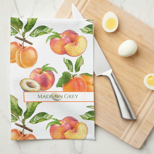 Ripe Peaches, Apricots and Plums Fruit Pattern Kitchen Towel (Quarter Fold)
