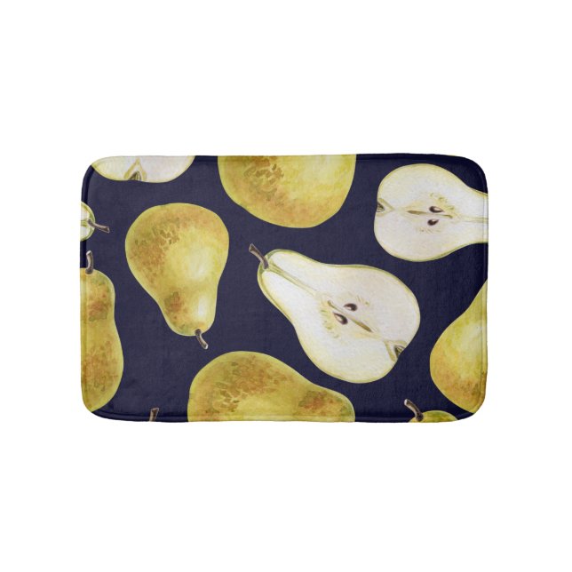 Ripe pear, black background, garden art bath mat (Front)