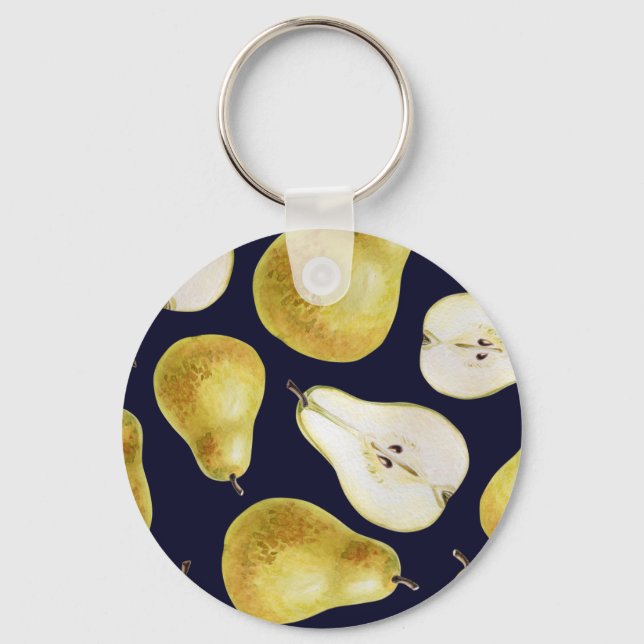 Ripe pear, black background, garden art keychain (Front)