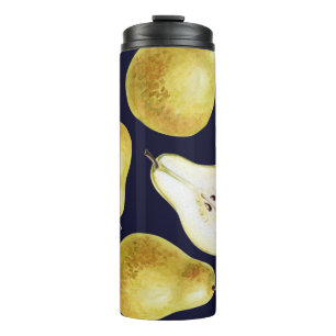 Ripe pear, black background, garden art thermal tumbler