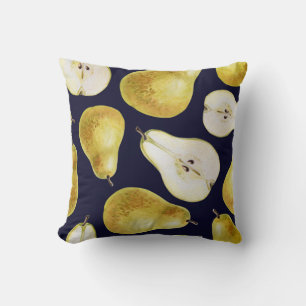 Ripe pear, black background, garden art throw pillow