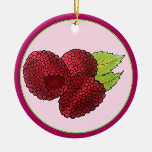Ripe Raspberry Red Raspberries Berry Fruit Print Ceramic Ornament
