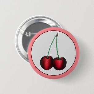 Ripe Red Cherry Cherries Summer Stone Fruit Foodie 2 Inch Round Button