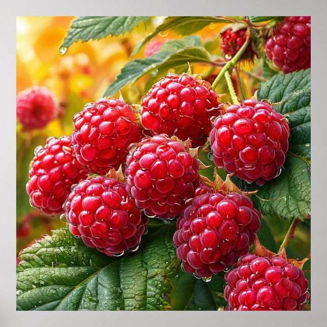 Ripe red raspberries poster (Front)