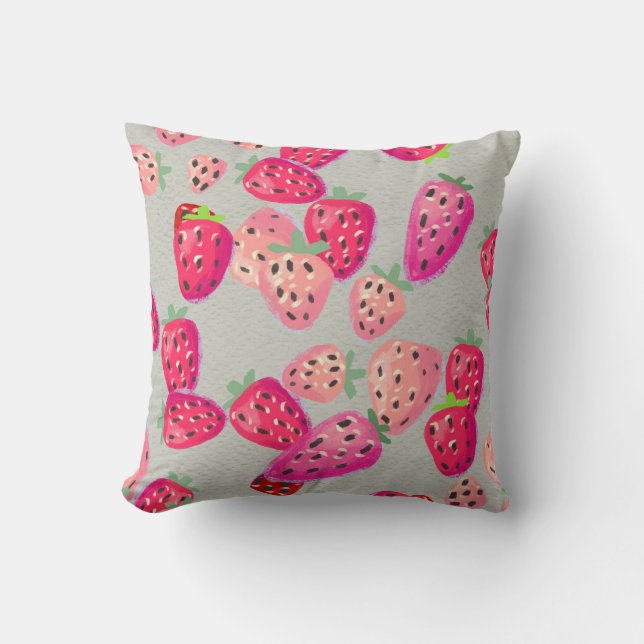 Ripe Strawberry Hand Drawn Texture Throw Pillow (Front)