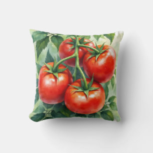 Ripe Tomato Vine Watercolor Fresh Throw Pillow