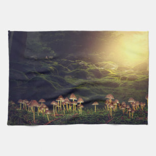 Ripe Wild Mushrooms in the Forest Kitchen Towel