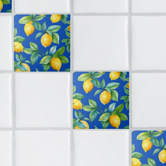 Ripe Yellow Lemons and Leaves on Royal Tile (Creator Uploaded)