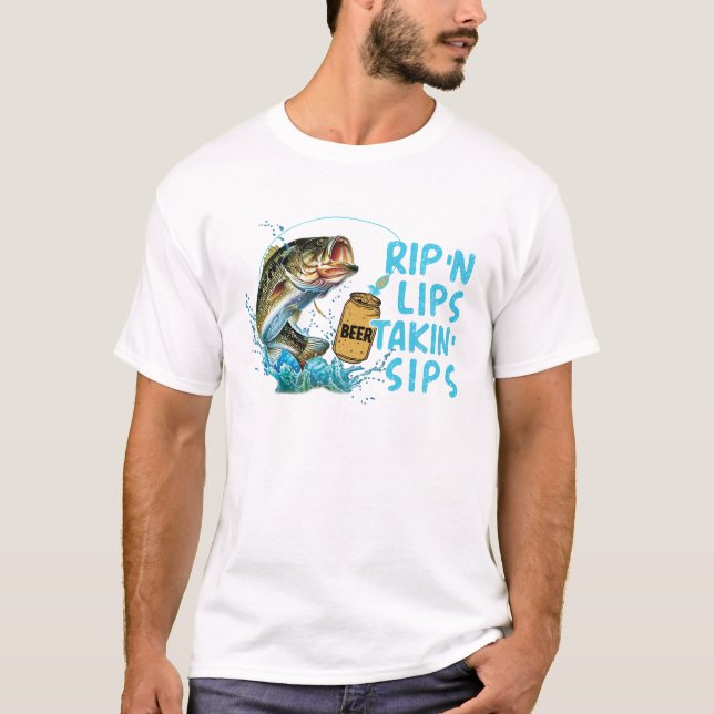 Rip'n Lips Talking Sips Funny Fishing Lover T-Shirt (Front)