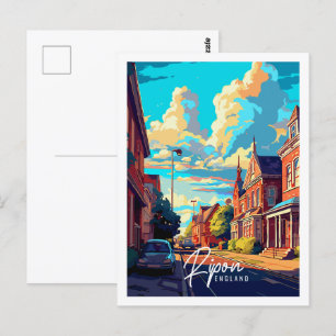 Ripon England vintage travel place illustration Postcard
