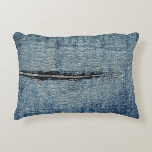 Ripped Blue Jeans Photograph Decorative Pillow