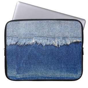 Ripped Denim Jeans Fabric Background Laptop Sleeve