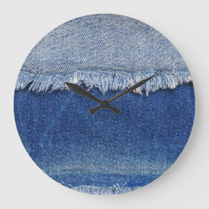 Ripped Denim Jeans Fabric Background Large Clock