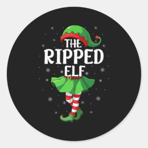Ripped Elf Christmas Girls Women Elf Squad Xmas Fa Classic Round Sticker