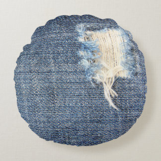 Ripped Jeans Look Round Pillow