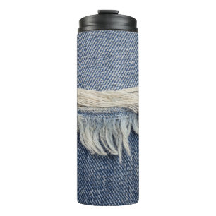 Ripped jeans texture, stylish background. thermal tumbler