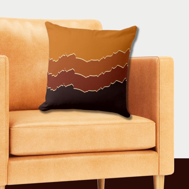 Ripped Orange & Black Stripes  Throw Pillow (Orange Irregular Stripes Pattern Pillow)
