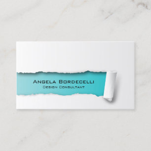 Ripped Paper Cyan Business Card