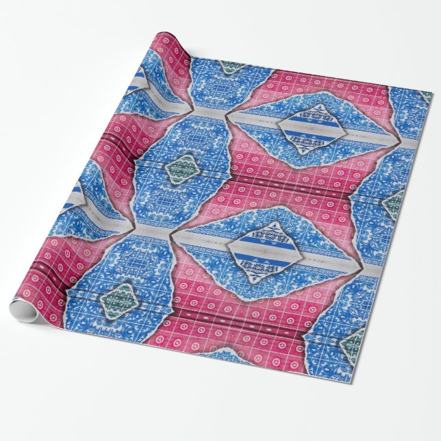 Ripped Pattern Broken Tile Vibrant red blue Wrapping Paper (Unrolled)