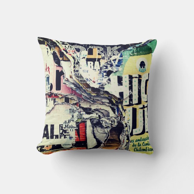 Ripped Posters and Creative Typography 3D Pop Art Throw Pillow (Front)