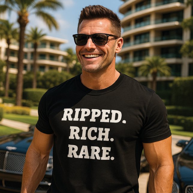 Ripped Rich Rare Text Graphic T-Shirt (Creator Uploaded)