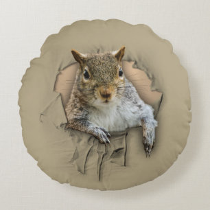 Ripped Shirt Squirrel Round Pillow