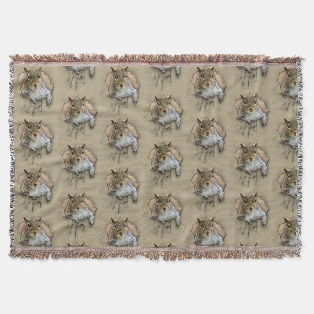 Ripped Shirt Squirrel Throw Blanket (Front)