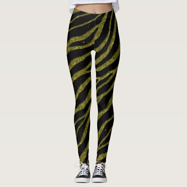 Ripped SpaceTime Stripes - Glitter Gold Leggings (Front)