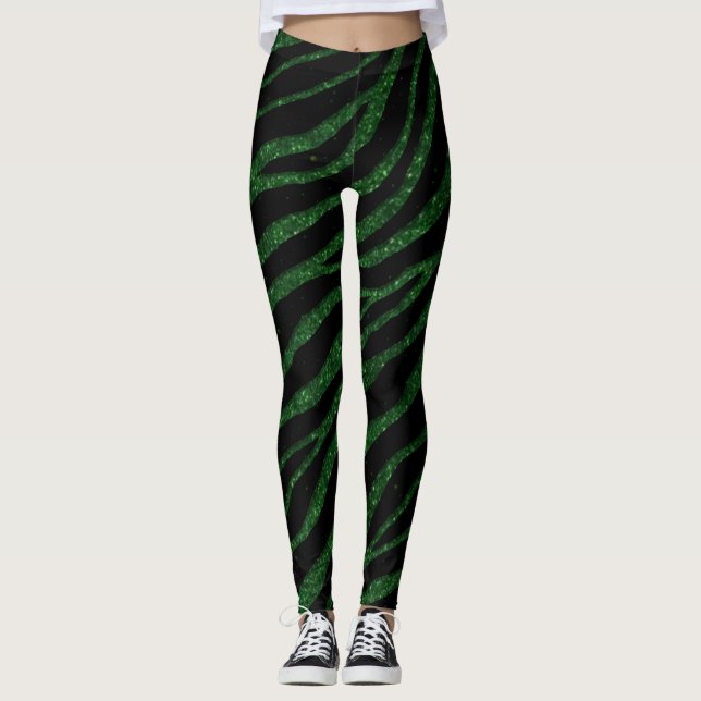 Ripped SpaceTime Stripes - Glitter Green Leggings (Front)
