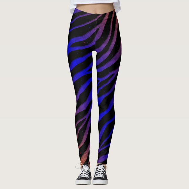 Ripped SpaceTime Stripes - Orange/Blue Leggings (Front)