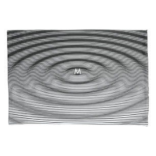 Ripple Effect Wave Pattern White on Black Monogram Pillowcase