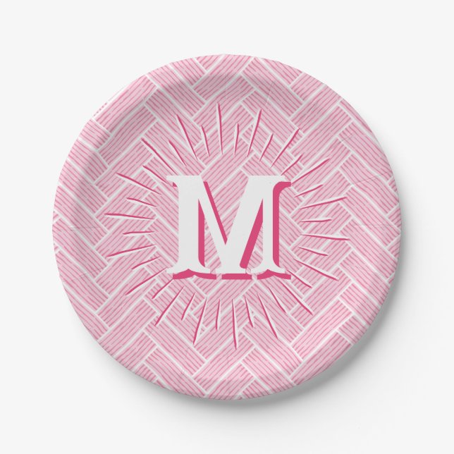 Ripple Herringbone in Pink Personalized Paper Plate (Front)