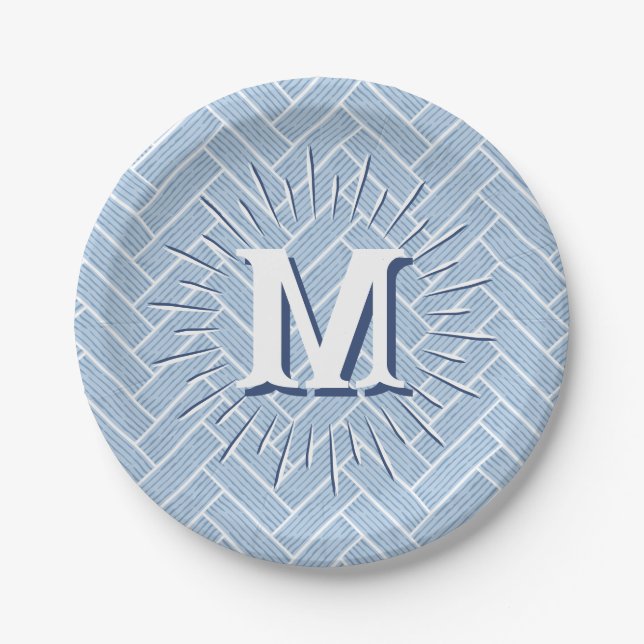 Ripple Herringbone in Slate Personalized Paper Plate (Front)