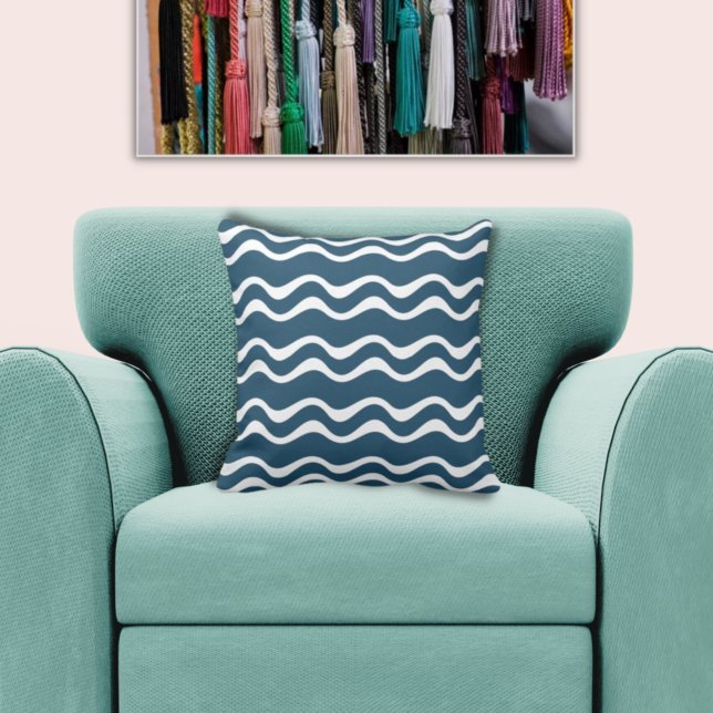 Ripple Pattern White and Blue - Throw Pillow (Creator Uploaded)