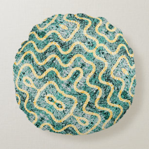 Ripple Teal Round Pillow