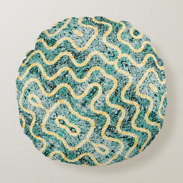 Ripple Teal Round Pillow (Front)