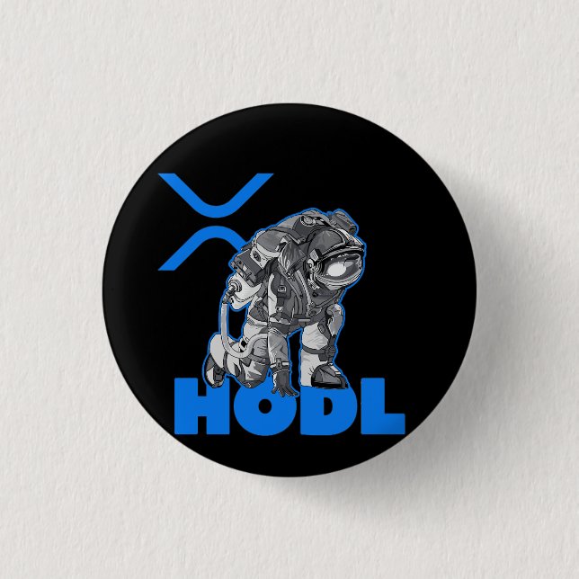 Ripple XRP  Cryptocurrency -Crypto Astronaut-HODL 1 Inch Round Button (Front)