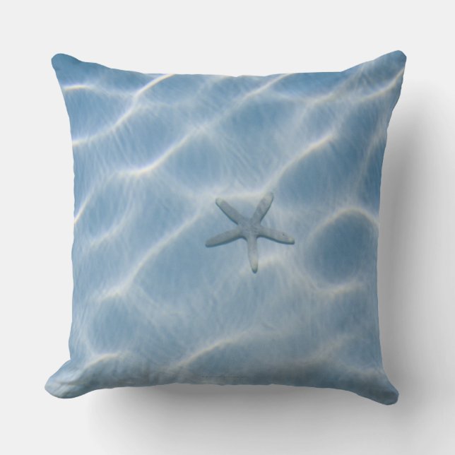 Rippled blue water with starfish throw pillow (Front)
