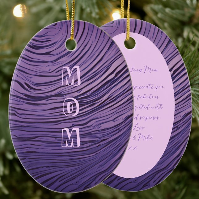 Rippled Opulent Purple And Pink Mom 60th Birthday  Ceramic Ornament (Front And Back)