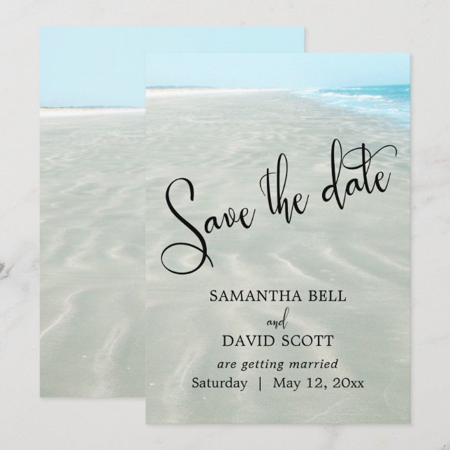 Rippled Sand Aqua Water Modern Beach Save the Date Invitation (Front/Back)