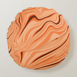 Ripples in shades of orange, curved brown cylinder round pillow