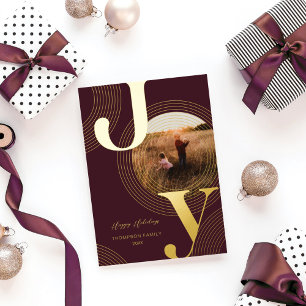 Ripples of Joy Modern Concentric Circles Photo Foil Holiday Card