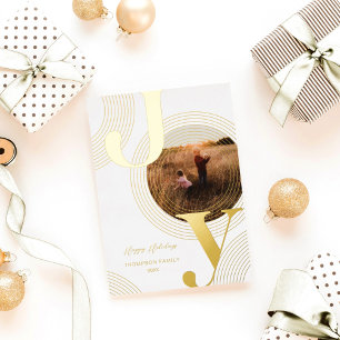 Ripples of Joy Modern Concentric Circles Photo Foil Holiday Card