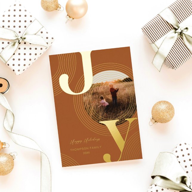 Ripples of Joy Modern Concentric Circles Photo Foil Holiday Card (Creator Uploaded)