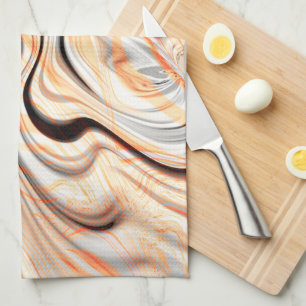 Ripples on pearly cream beige, brown & pale orange kitchen towel